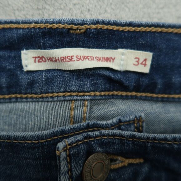 Levi's 720 Jeans Women's 34 Blue High-Rise Super Skinny 29" Inseam Distressed - Picture 9 of 16